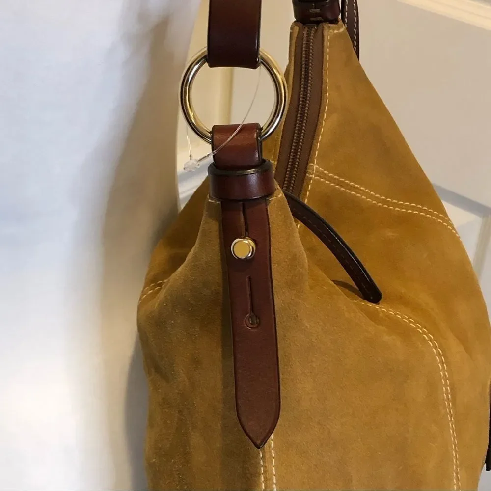 Vintage DOONEY & BOURKE Caramel Suede & Brown Leather Full Zipper Shoulder Bag